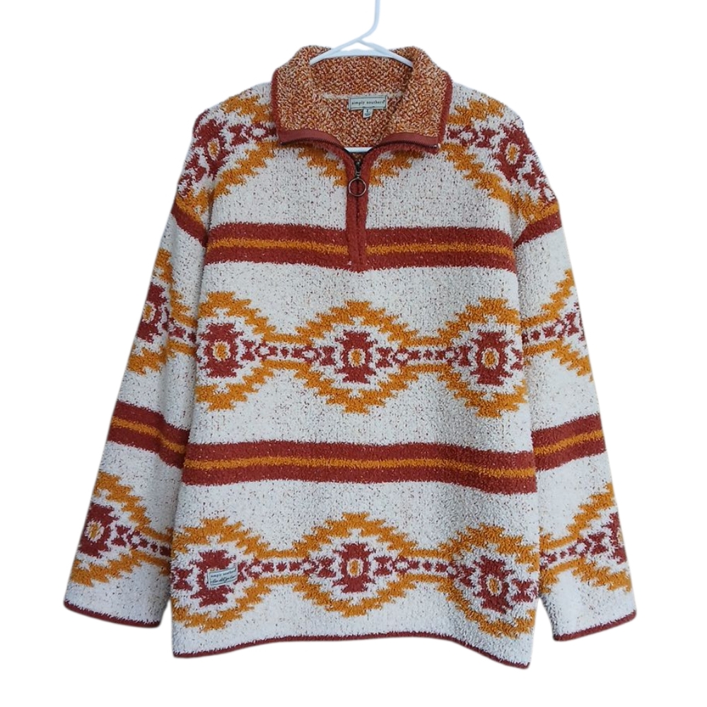 Simply Southern Southwestern Style Half-Zip Sweater Large